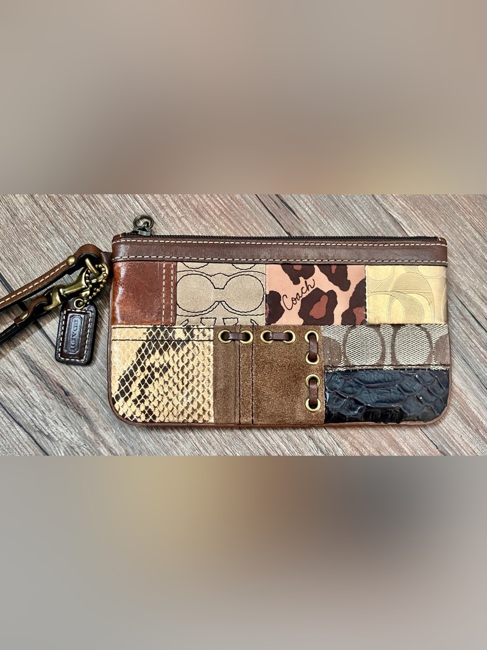 Vintage Coach Patchwork Animal Print Wristlet